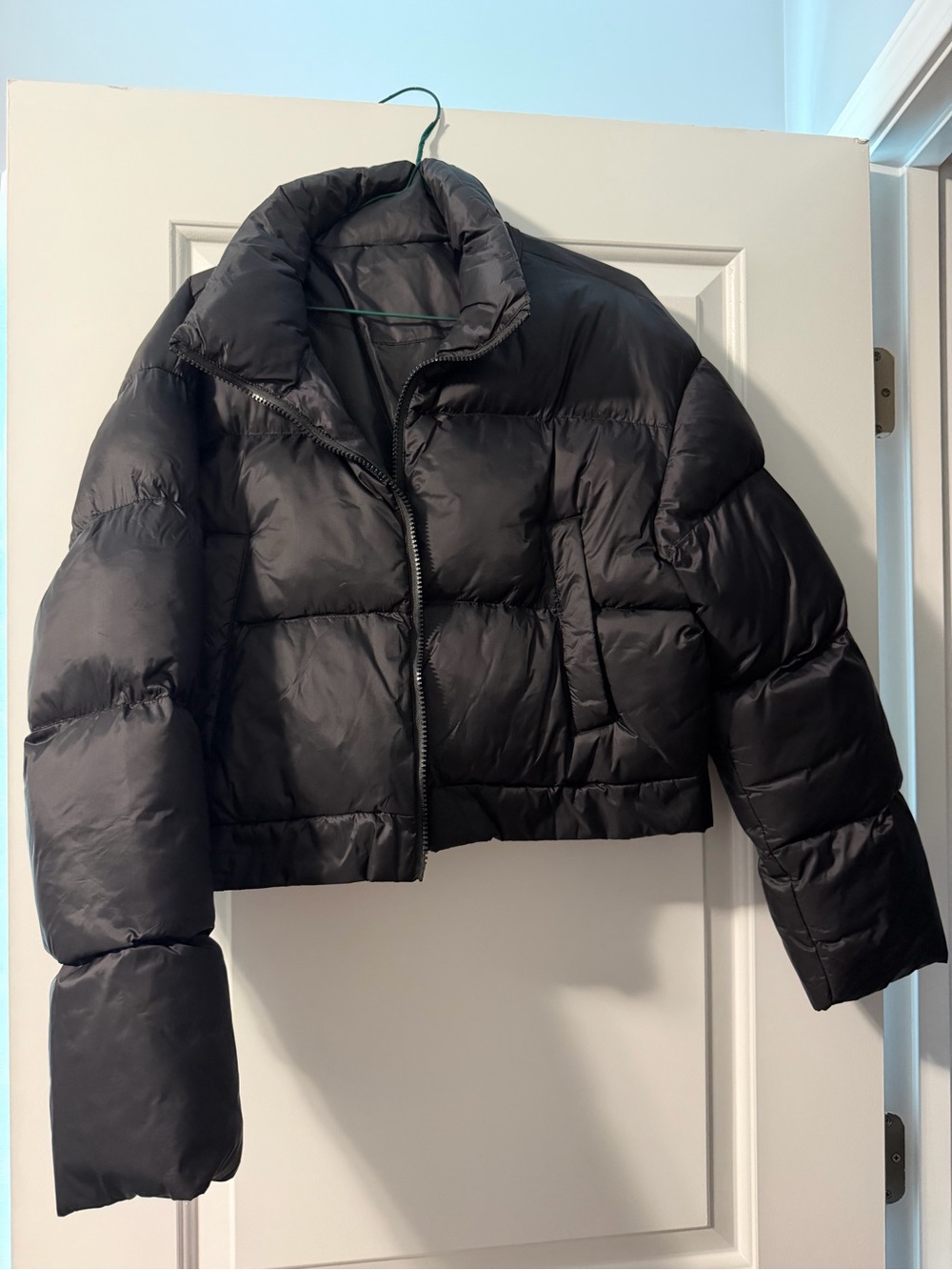 Women's Black Puffer Jacket - Cropped Winter Coat